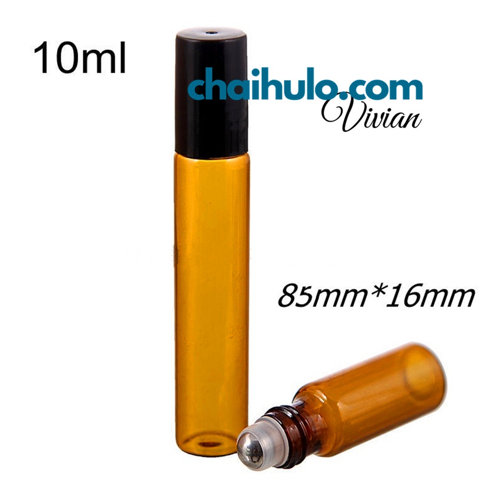 Chai chiết nước hoa, chai đựng tinh dầu, mỹ phẩm thân thuỷ tinh nâu đầu bi lăn sắt