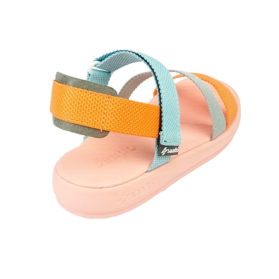 Sandal Saado nữ chính hãng quai chéo SE03 xanh hồng phối màu, Dép quai hậu đế bằng thương hiệu Mỹ siêu nhẹ bền