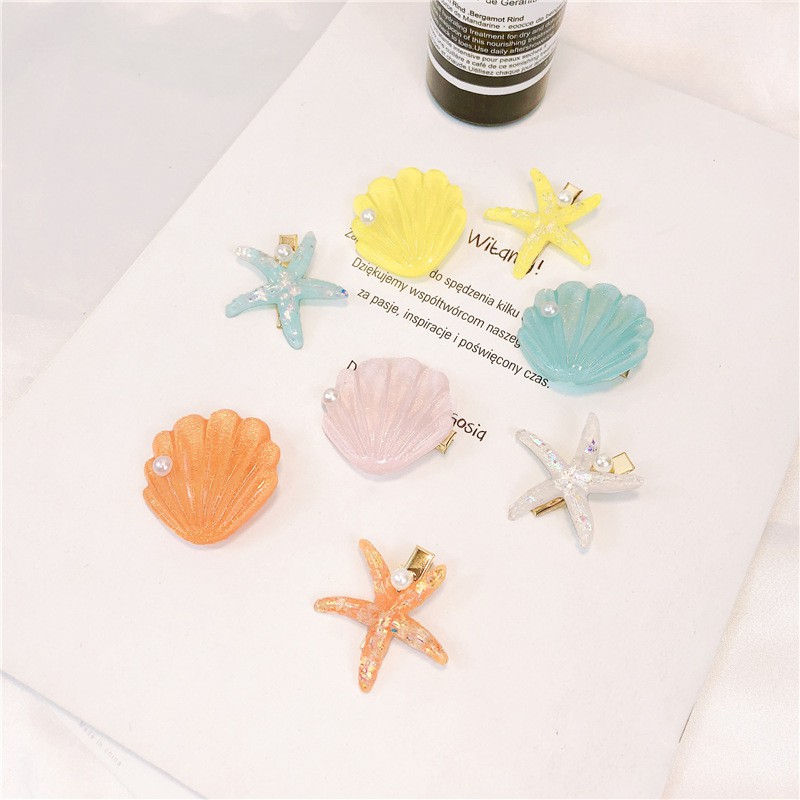 Kẹp tóc vỏ xò san hô đính ngọc trai nhân tạo [ SEt 2 Chiếc ] [ MÃ C101 ]