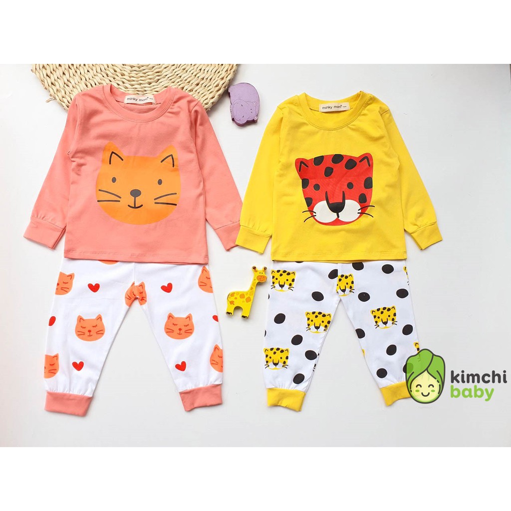 Bộ Dài Tay Cotton 100% Minky Mom Họa Tiết Phối Quần Dễ Thương Chính Hãng Túi Zip Cho Bé Trai Bé Gái MKM26