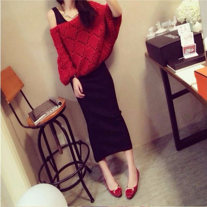 Bộ Áo Sweater Dệt Kim Dáng Dài Phối Chân Váy Dài Kiểu Hàn Quốc Thời Trang Mùa Xuân 2022 Cho Nữ
