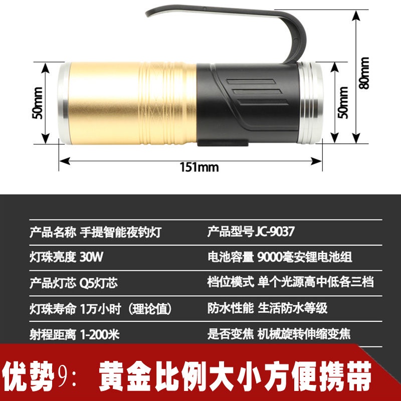 Đèn Pin Câu Cá Ban Đêm Công Suất Cao USB Ánh Sáng Xanh Tím Chống Nước