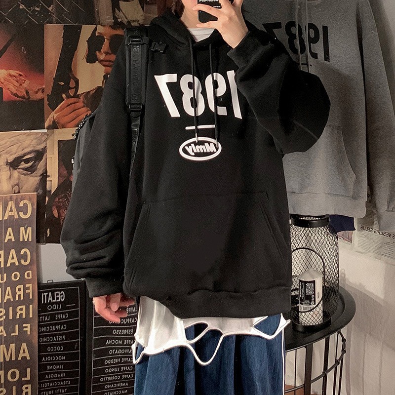 Áo Hoodie🌸FREESHIP🌸 Nỉ Bông Cotton 1987 Form Rộng Thụng Unisex Phong Cách Ulzzang