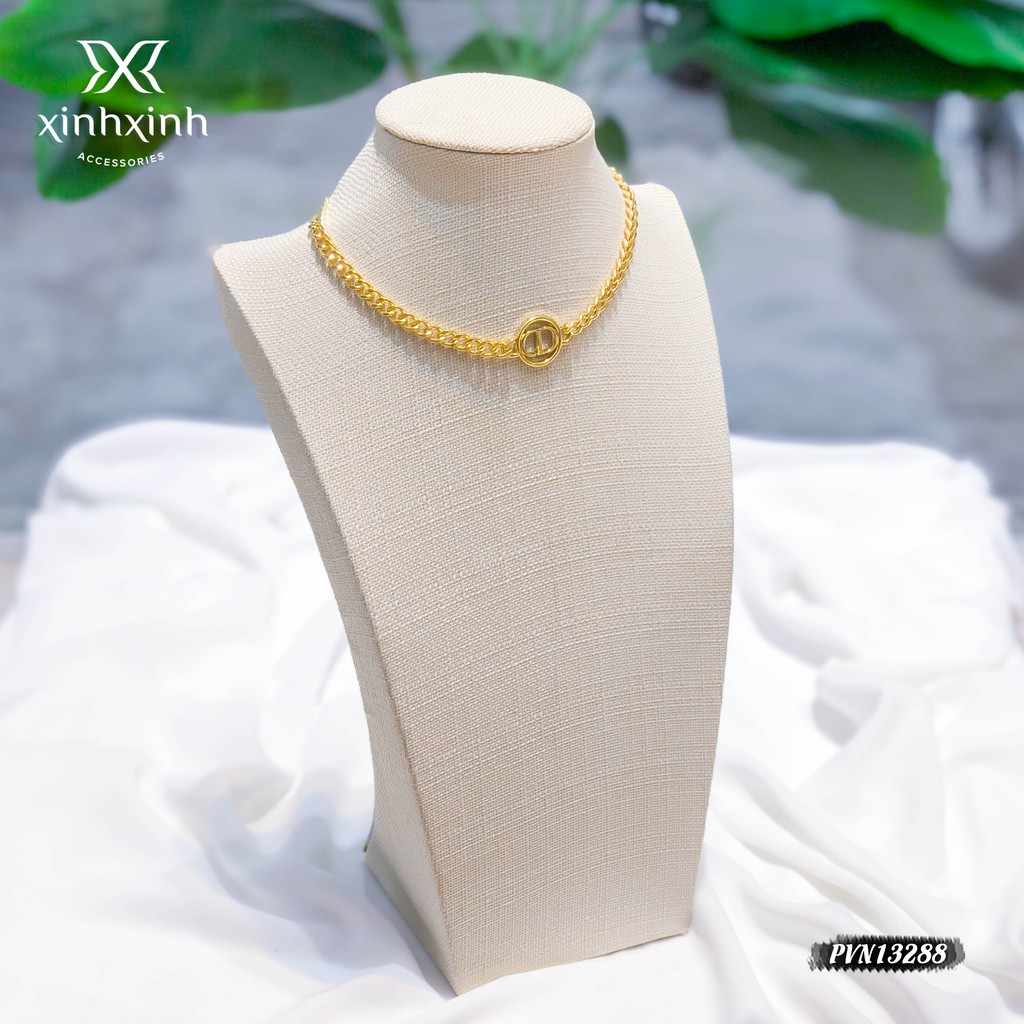 Vòng cổ , dây chuyền nữ xích chuỗi chữ CD viền tròn - Xinh Xinh Accessories