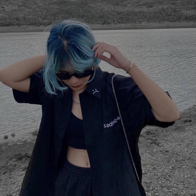 Áo sơmi tay lỡ unisex SƠMI SADBOIZ màu Đen 🖤 logo thêu/ Nam nữ unisex/FREESHIP 🖤 | BigBuy360 - bigbuy360.vn