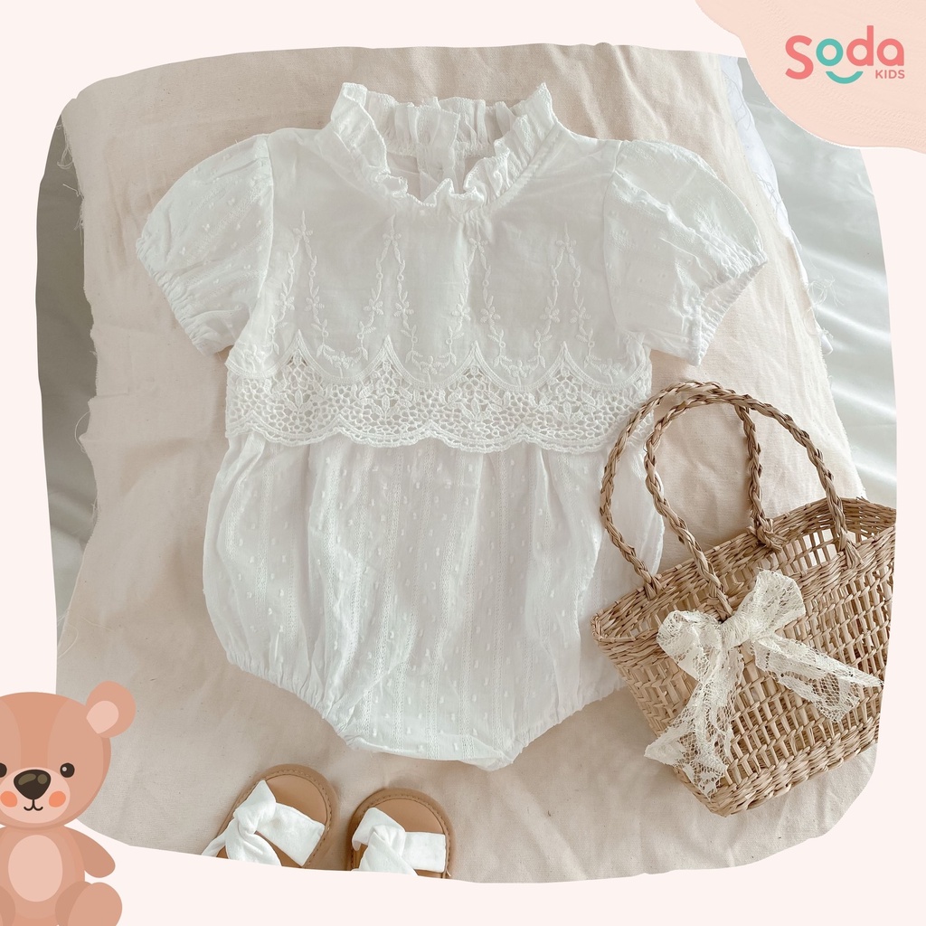 Bộ liền bé gái SODA KIDS viền ren công chúa cổ đứng, chất liệu thô mềm, mỏng, mát