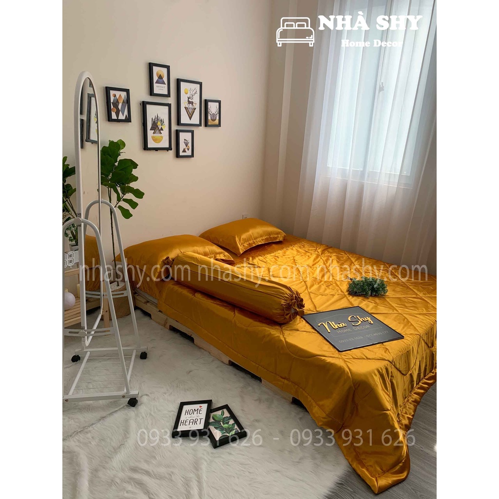 TRỌN BỘ DRAP GIƯỜNG PHI LỤA BÓNG CAO CẤP - MÀU VÀNG GOLD - MÃ 13