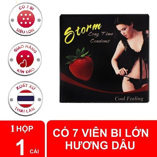 [DEAL SỐC] [HÀNG CHÍNH HÃNG] Bao cao su Storm Thái Lan thiết kế phần đầu 7 bi, Hộp 1 chiếc, Hương dâu_Cọ xát mãnh liệt.