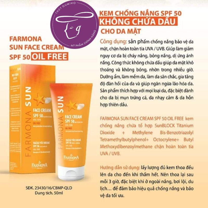 Kem chống nắng Farmona Sun Face Cream SPF50 Oil Free 50ml