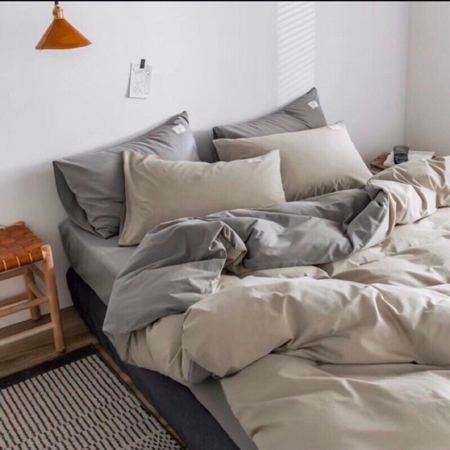 BỘ CHĂN GA GỐI COTTON TICI CAO CẤP ( CHĂN ĐÃ TRẦN BÔNG) MÀU XÁM BE - ĐỦ KÍCH THƯỚC