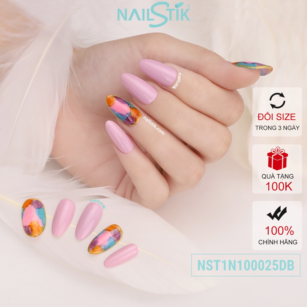 Móng úp thiết kế by NAILSTIK, màu hồng phấn, form móng bầu, ngắn/dài, 025
