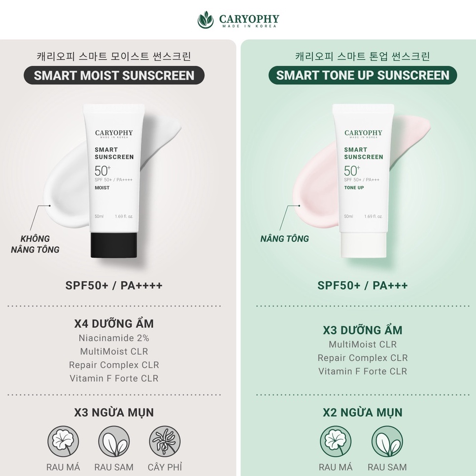 [CHÍNH HÃNG] Kem Chống Nắng Thông Minh Caryophy  Smart Sunscreen SPF50+/ PA +++ 50ml