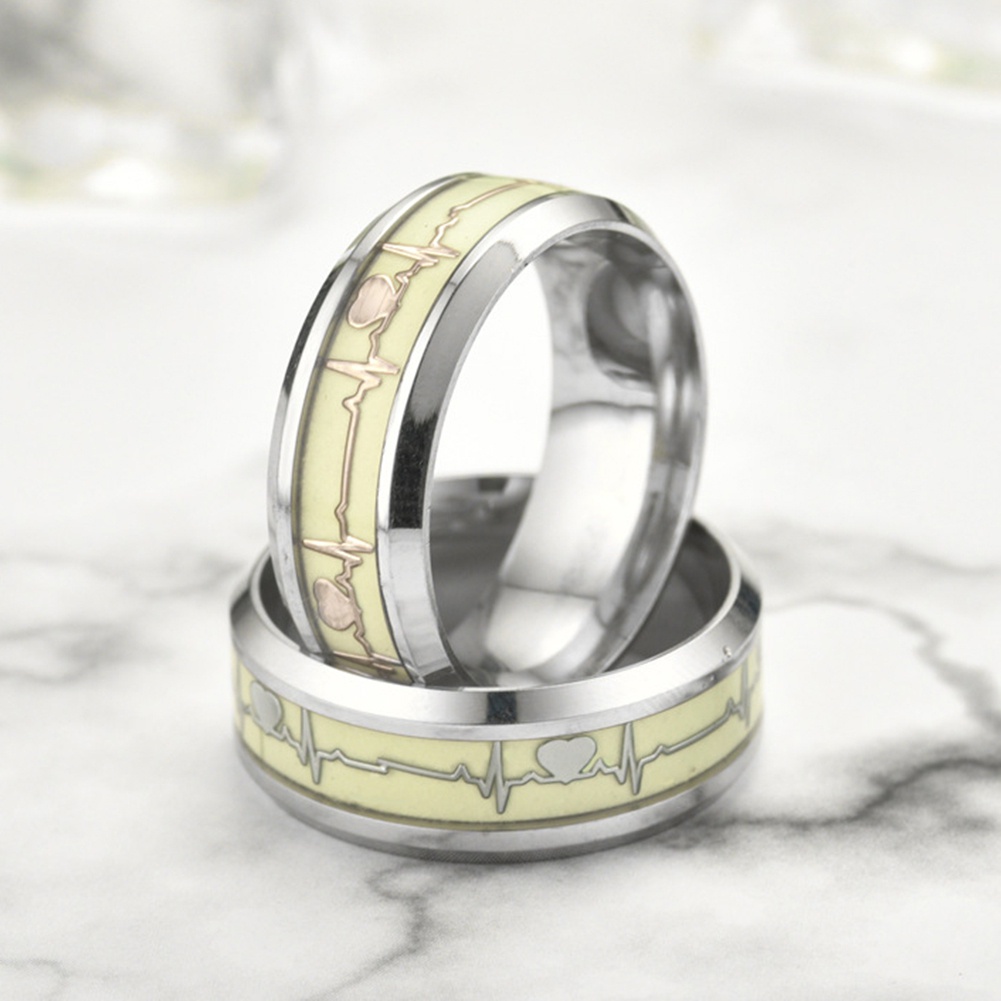 Nhẫn Dạ Quang Họa Tiết Nhịp Tim Cho Cặp Đôi