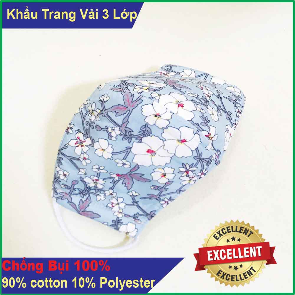 Khẩu Trang Vải 3 lớp Họa Tiết Nử(Hoa Văn Xanh Nhiễn)