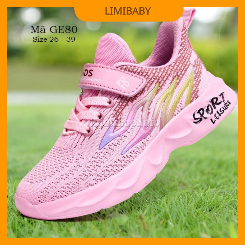 Giày thể thao siêu nhẹ LIMIBABY cho bé gái có quai dán tiện dụng màu hồng lên chân cực phong cách năng động GE80