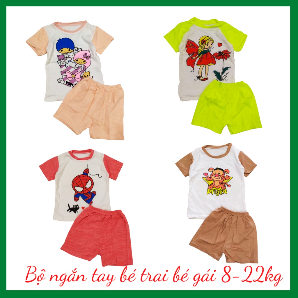 Bộ ngắn tay cộc tay bé trai bé gái 8-22kg, chất cotton mềm mịn mát thấm hút tốt