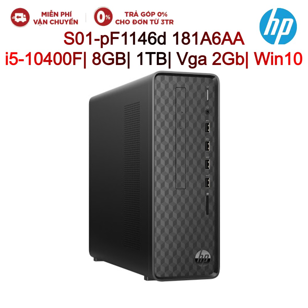 Máy tính để bàn PC HP S01-pF1146d 181A6AA i5-10400F| 8GB| 1TB| VGA 2Gb| Win10