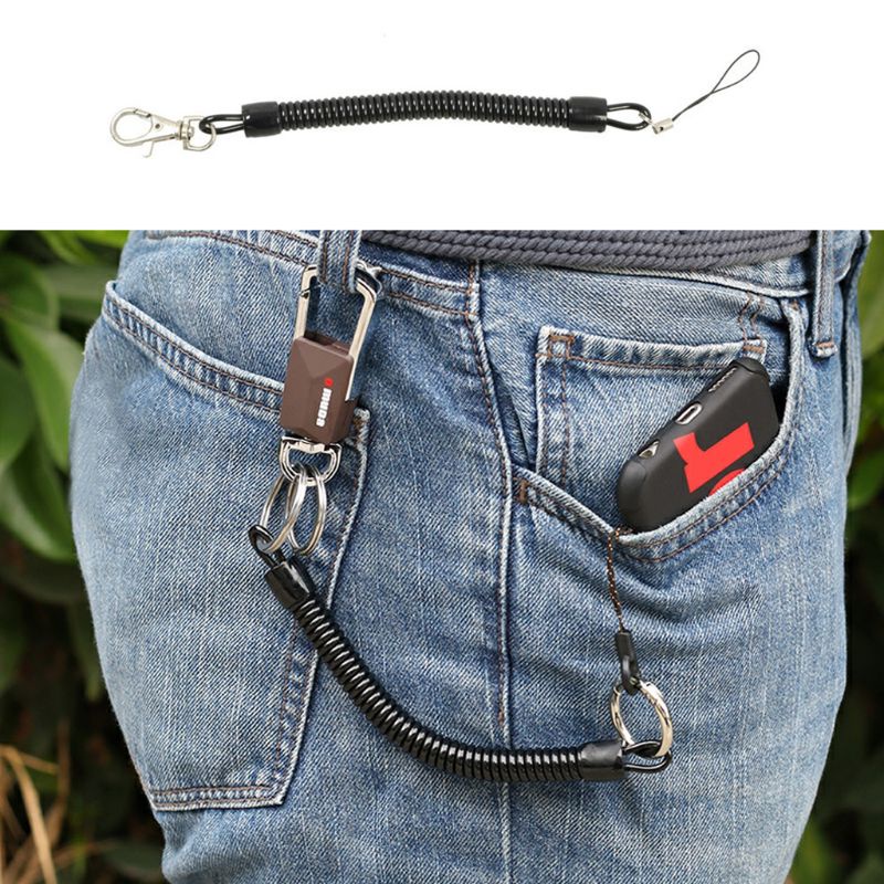 QQ Bộ 10 Dây Móc Khóa Chống Thất Lạc Dạng Xoắn Ốc Màu Đen Có Thể Thu Gọn Cho Thuyền/Ca Nô/Câu Cá