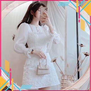 Đầm trắng phối tay voan cột nơ dễ thương, thanh lịch trẻ trung, chất lụa gấm mềm mịn, bền đẹp