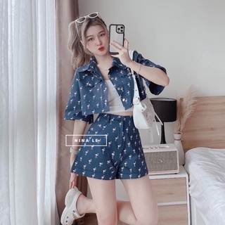 (SHOP nàng béo BIGSIZE 50kg đến 90kg )set áo sơ mi ctoptop kèm quần ngắn