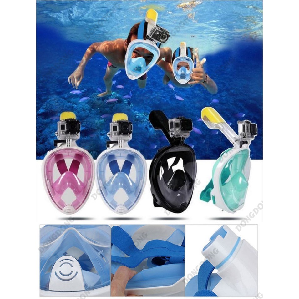 Kính lặn ống thở FullFace, mặt nạ lặn gắn được GOPRO, SJCAM tầm nhìn 180 độ cao cấp - DONGDONG | BigBuy360 - bigbuy360.vn