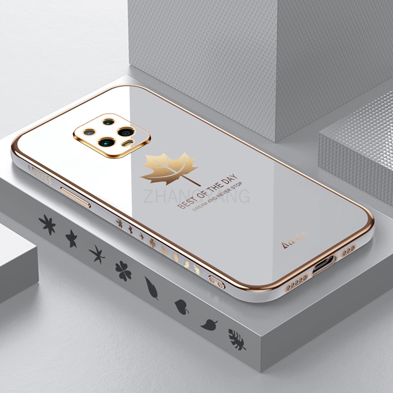 Ốp Điện Thoại Silicon TPU Mạ Điện Họa Tiết Lá Phong Kèm Dây Đeo Cho Redmi note 9 pro Redmi note 9s