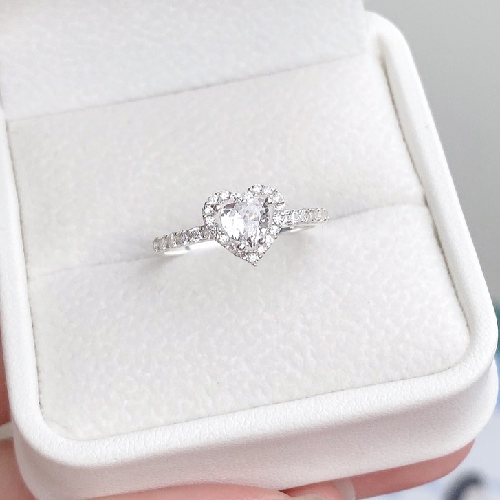 Nhẫn nữ bạc ta mặt trái tim đính đá - Trang sức bạc Evasilver