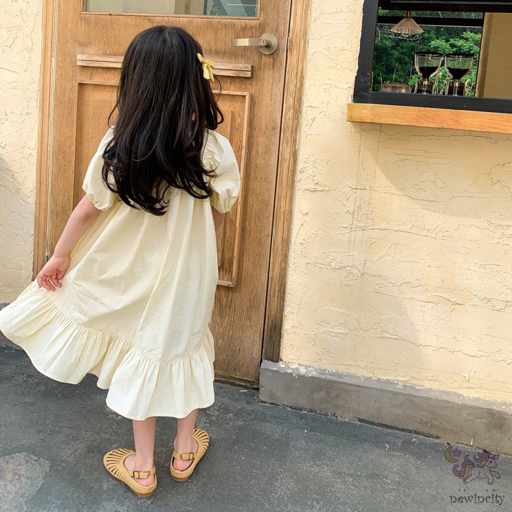 Đầm Phối Bèo Kiểu Hàn Quốc Thời Trang Mùa Hè Cho Bé Gái