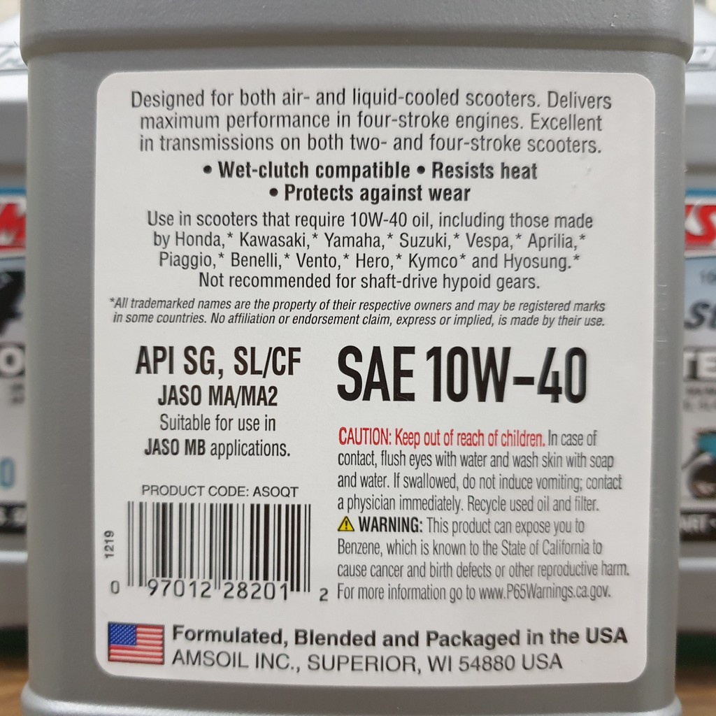 [Chính hãng]  Nhớt Amsoil Synthetic Scooter 10w40 946ml, nhớt xe tay ga Amsoil 10W40 sản phẩm cho xe ga của Mỹ