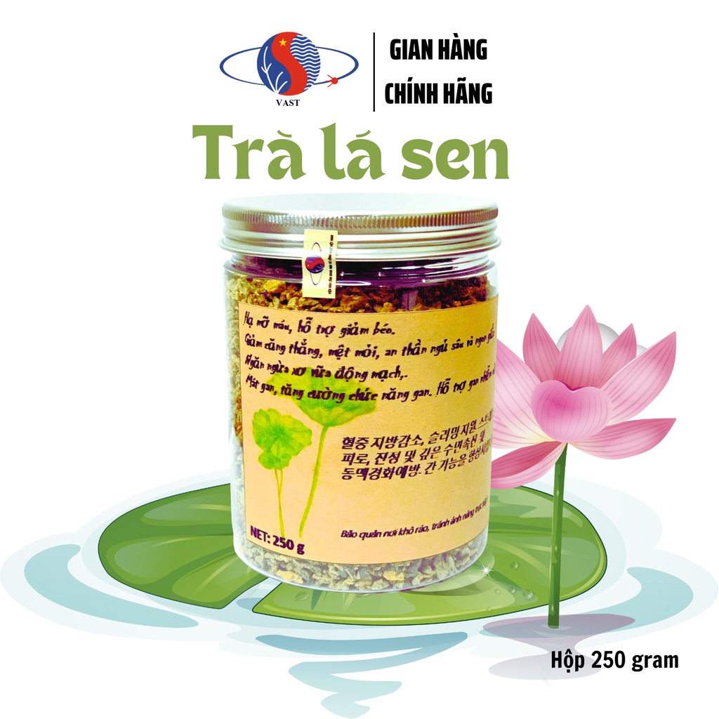 Trà lá sen khô giảm cân Lotus leaf tea Viện Hàn lâm KH&CN Việt Nam Vast_official, hộp 250g