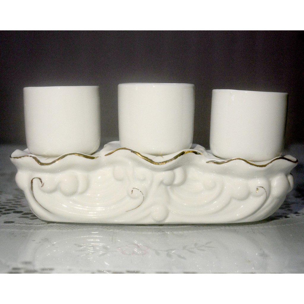 Án ba- Bộ ba ly nước thờ cúng hoa Sen Trắng