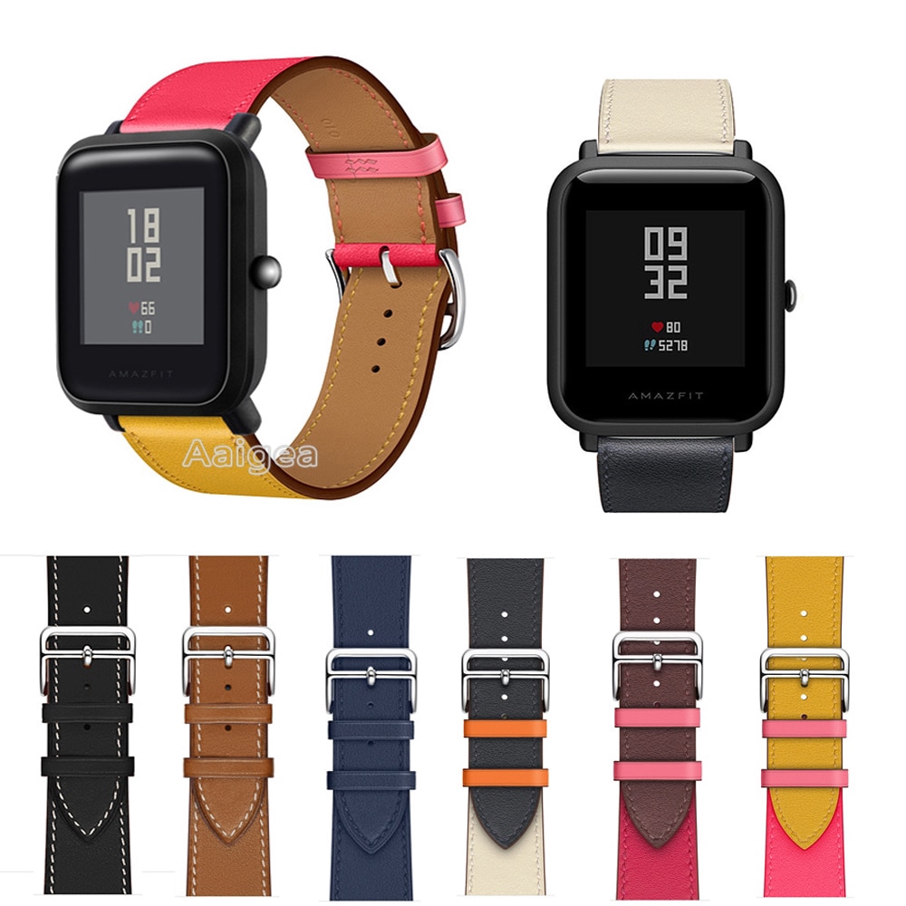 20mm Fashion Genuine Leather Watch Band Strap for Xiaomi Huami Amazfit Bip BIT PACE Lite Youth Replacement Wrist band