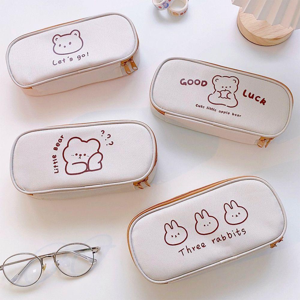Túi Đựng Bút Bằng Vải Canvas Thiết Kế Hình Gấu Hoạt Hình Dễ Thương Ốp