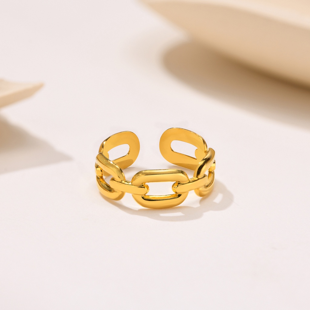 Nhẫn mở Vnox bằng thép không gỉ màu vàng kim có thể điều chỉnh phong cách đường phố cho nữ