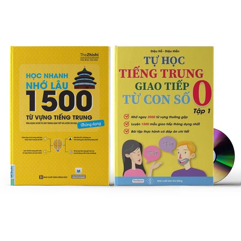 Sách - Combo: Học nhanh nhớ lâu 1500 từ vựng tiếng Trung thông dụng +Tự Học Tiếng Trung Giao Tiếp Từ Con Số 0 Tập 1+ DVD