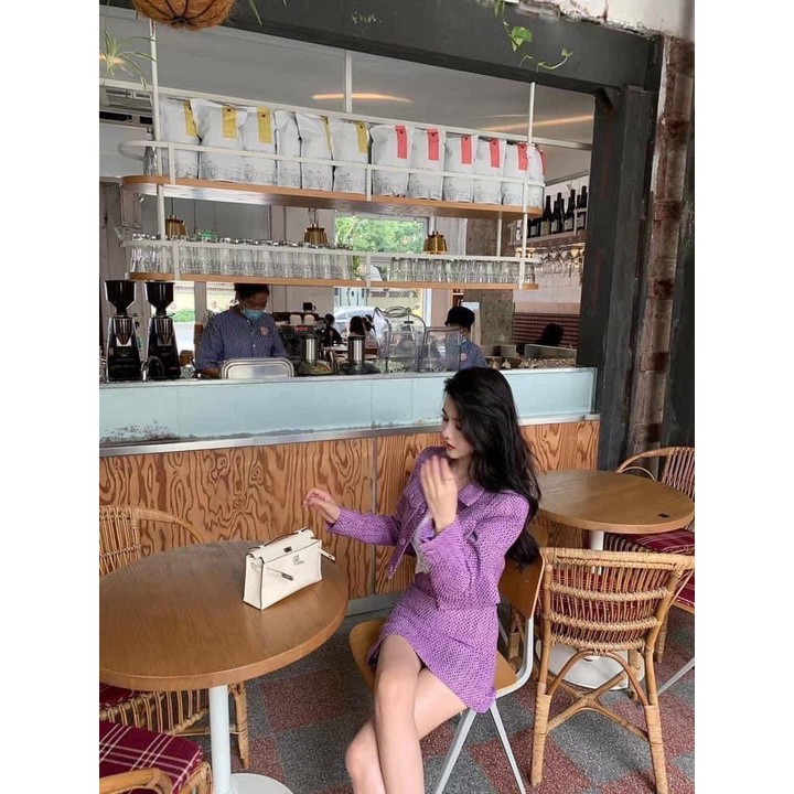 SẴN L Set dạ tím cổ điển hàng order QCCC