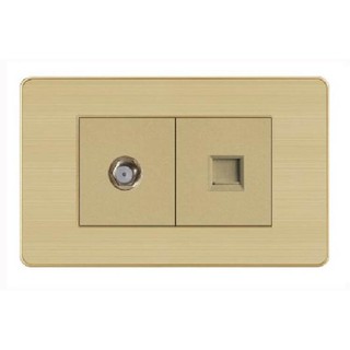 (Công tắc ổ cắm KLASS) Ổ cắm TV + ổ cắm mạng, hình chữ nhật, màu vàng, KLASS 118KV3 118KV3-037