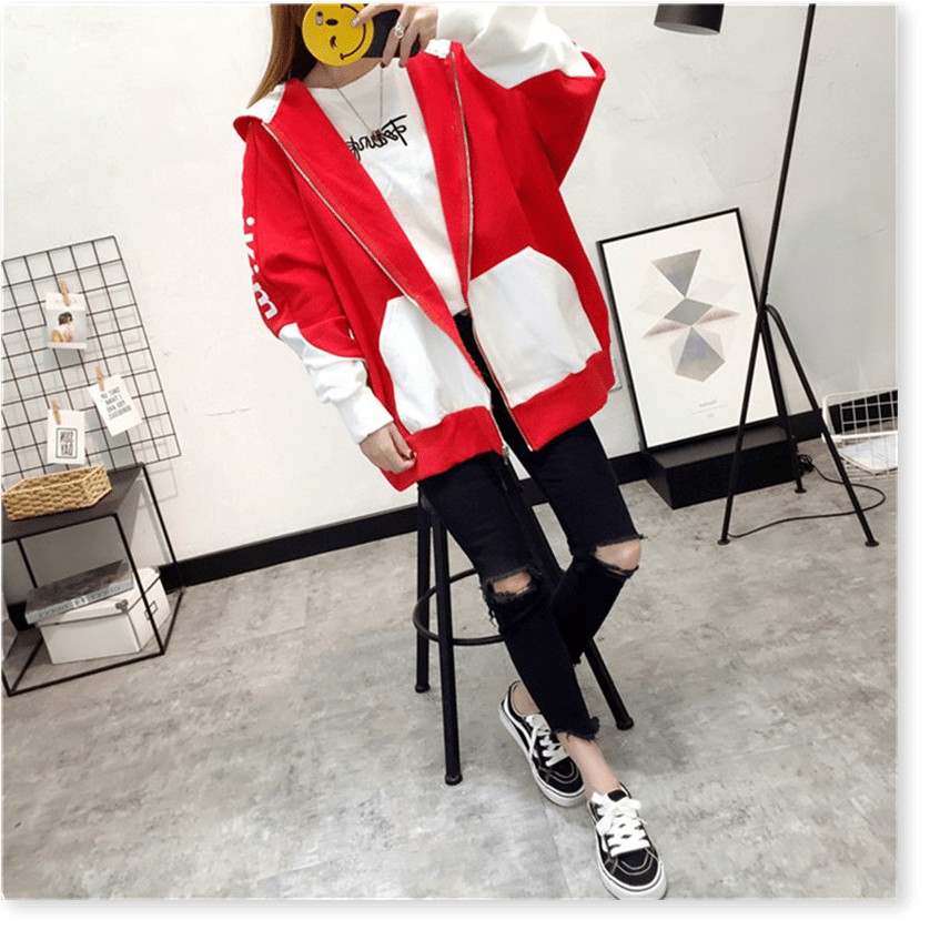 [Freeship] Áo khoác nữ form rộng, áo hoodie nữ form rộng có dây kéo Meysikim - Shop LV