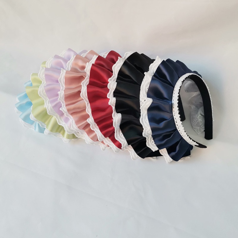 Băng Đô Vải Satin Phối Ren Bèo Nhún Hóa Trang Cô Hầu Gái Phong Cách Gothic Lolita