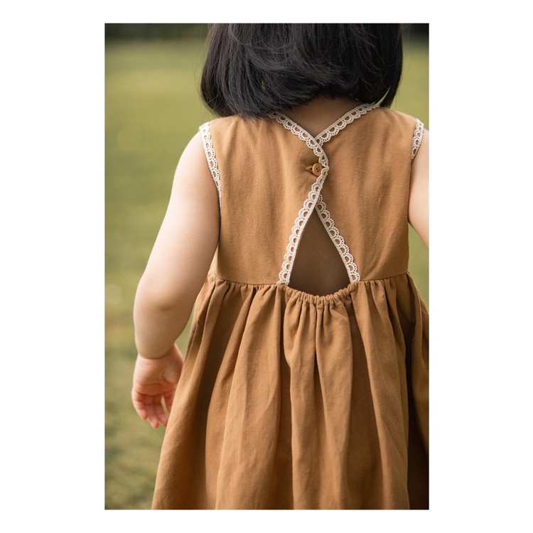 Đầm Cotton Hở Lưng Thêu Họa Tiết Màu Sắc Tương Phản Phong Cách Nhật Hàn Thời Trang Mùa Hè Cho Bé Gái 2022