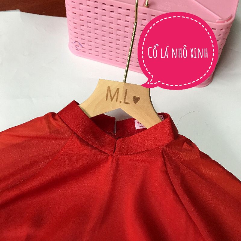 Áo dài đỏ vải t..ơ organza in họa tiết Tết xinh xắn