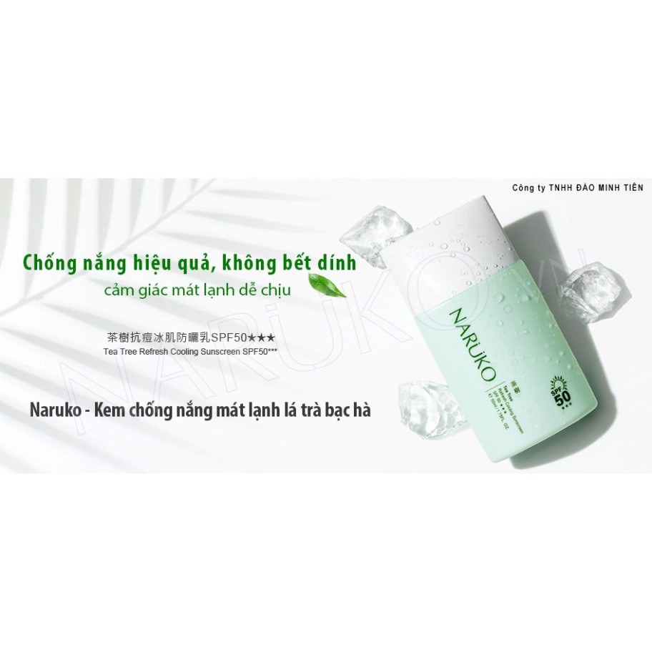 nam103 NARUKO - Kem Chống Nắng Tràm Trà Mát Lạnh SPF50 Tea Tree Refresh Cooling Sunscreen SPF50 50ml nam103