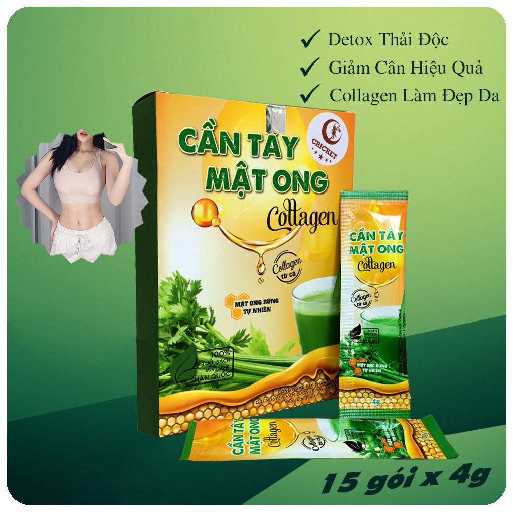 Bột Cần Tây Mật Ong Collagen 60g (15 gói x 4g) hỗ trợ giảm cân, detox thải độc, đẹp dáng sáng da