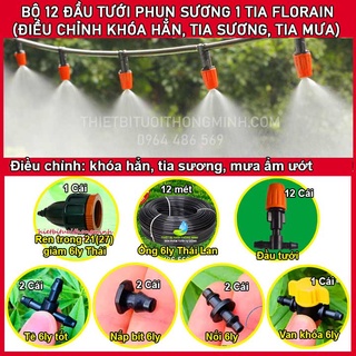 Bộ kit 12 đầu tưới phun sương làm mát, tưới lan Florain điều chỉnh được tưới trên sân thượng, ban công, quán cà phê