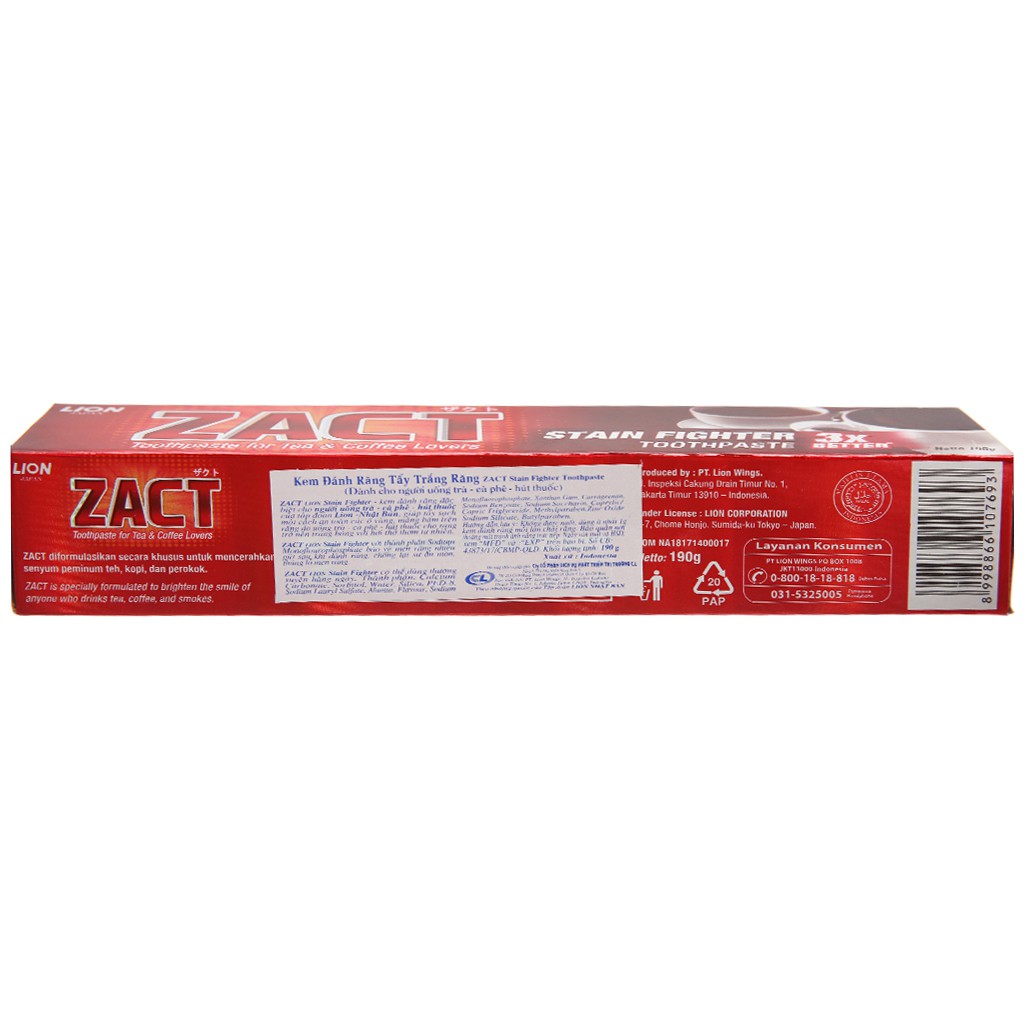 Kem đánh răng Zact Đỏ 190g