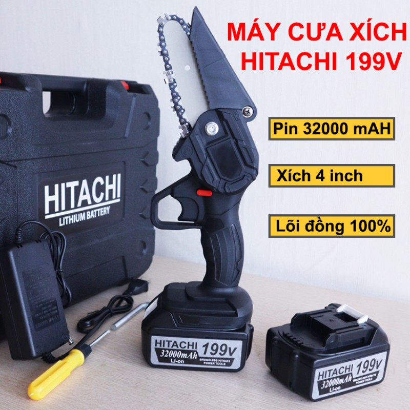 Máy cưa xích dùng pin cầm tay Hitachi 199V- Pin 10 cell - Lõi đồng