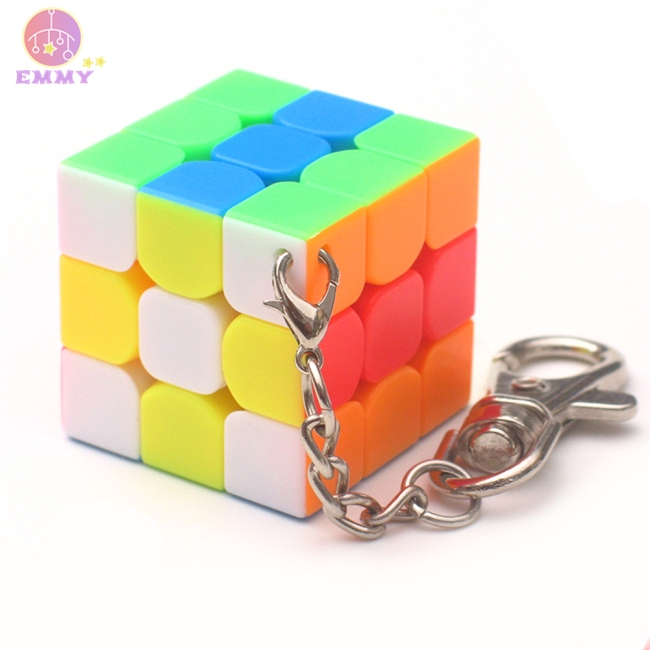 Móc treo chìa khóa hình khối rubik 3x3 mini 3cm kèm móc treo sợi xích độc đáo thời trang