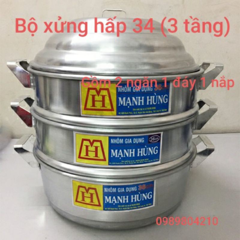 (Video Sp)Bộ xửng hấp nhôm Mạnh Hùng 3 tầng size 34 (CHÍNH HÃNG),bộ xửng hấp bánh 3 tầng ,xửng hấp bánh bao,quả,hải sản