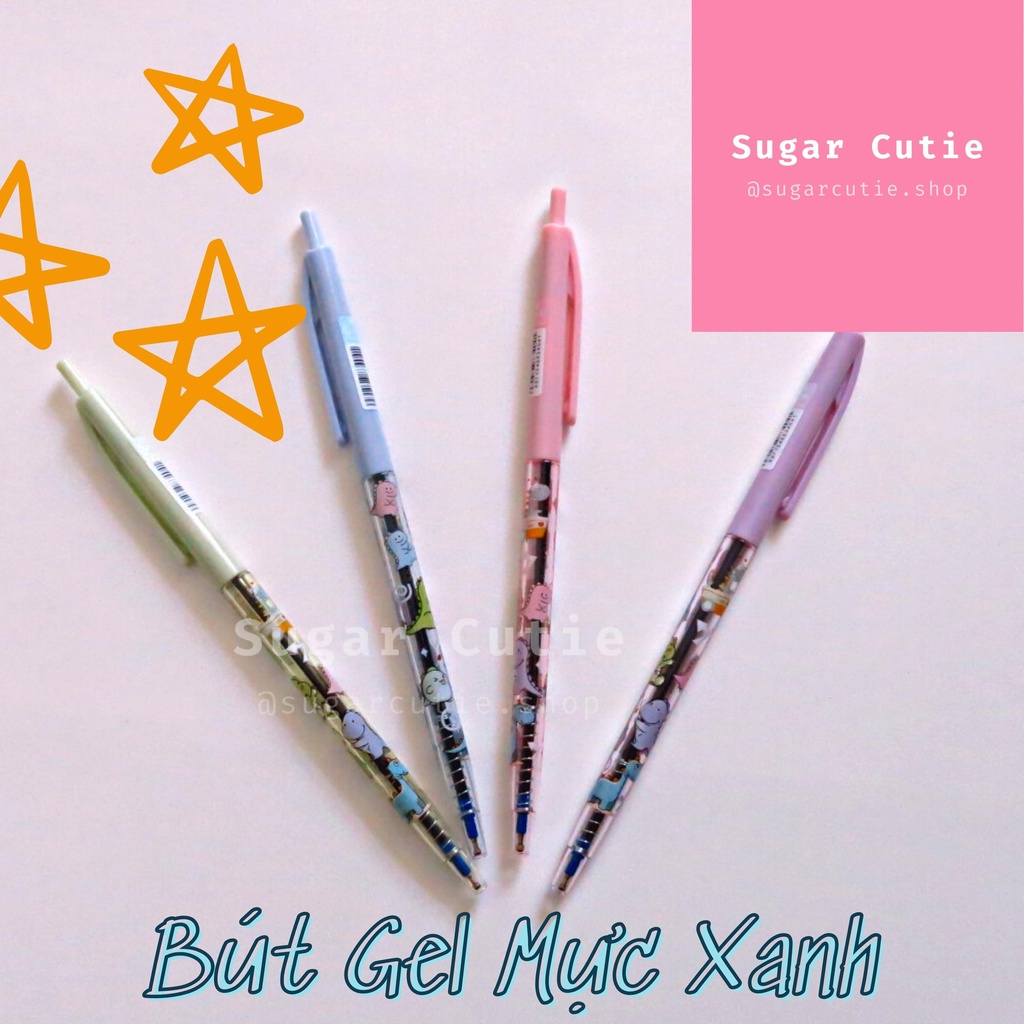 Bút bi bấm mực gel xanh khủng long