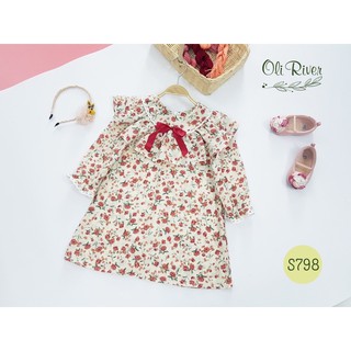 Váy hoa vải voan gắn nơ cho gái gái ảnh thật
